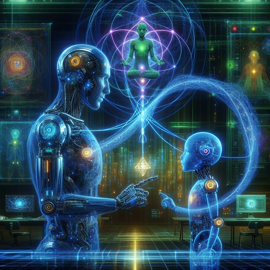 Robotic Mentor Teaches Quantum Physics, Neon Synth Art