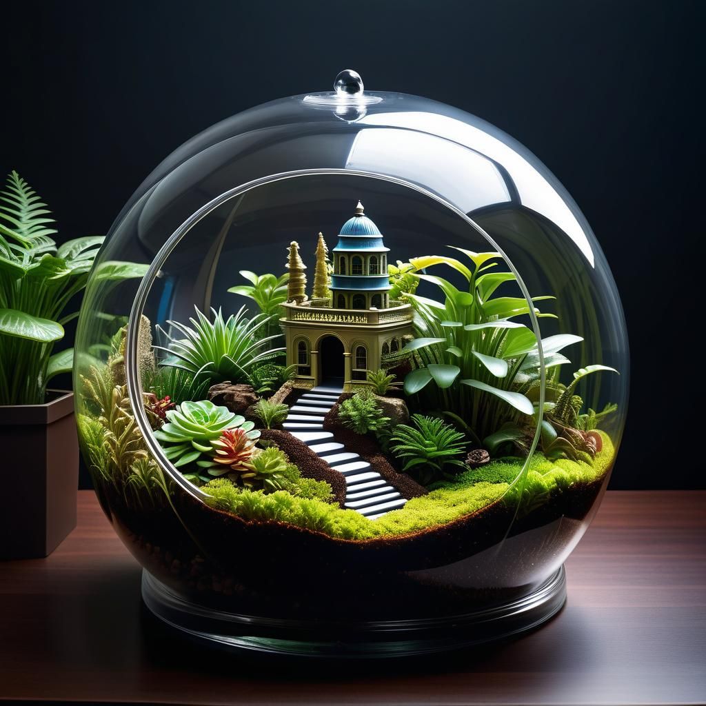 Hyperrealistic Terrarium in Clear Globe Container