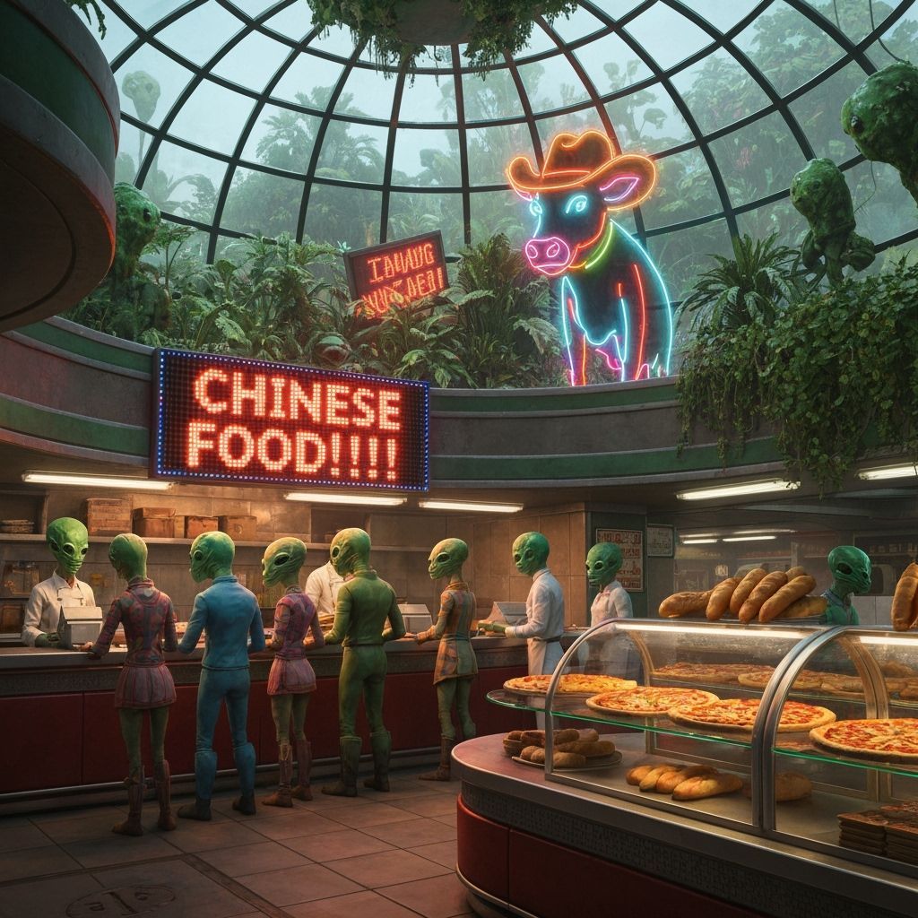 Aliens Discover Chinese Food, Syd Mead Inspired