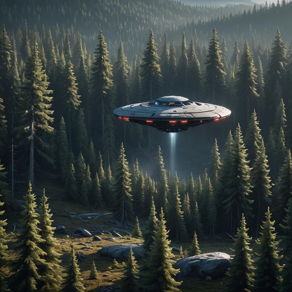 UFO Crash in Taiga Forest at Night