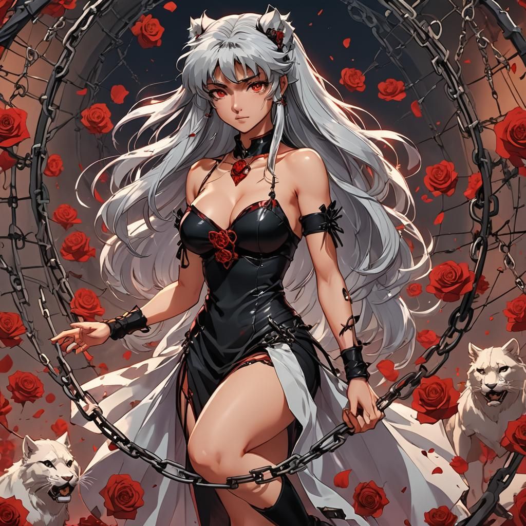 Demonic Goddess with Roses and Barbed Wire