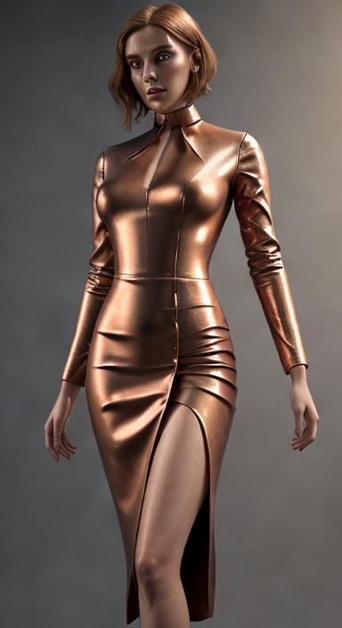 Woman in Copper Dress: Hyperrealistic Concept Art
