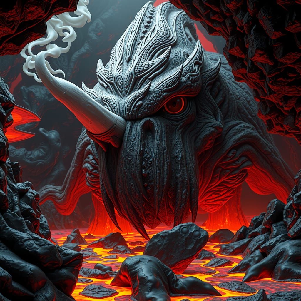 Behemoth Emerges from Lava Cave, Digital Art