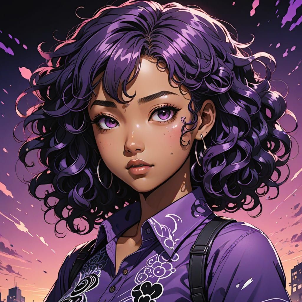 Vibrant Anime-Inspired Blasian College Girl with Anime Wallp...