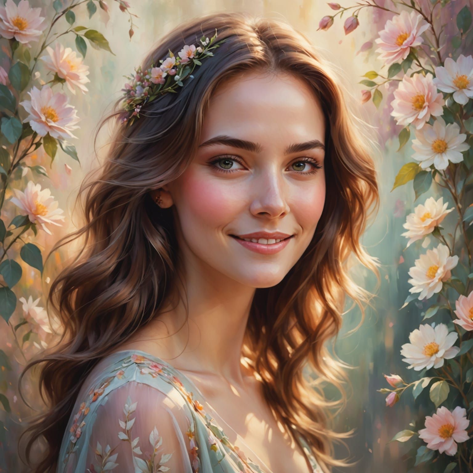 Smiling Woman in Dreamy Digital Portrait