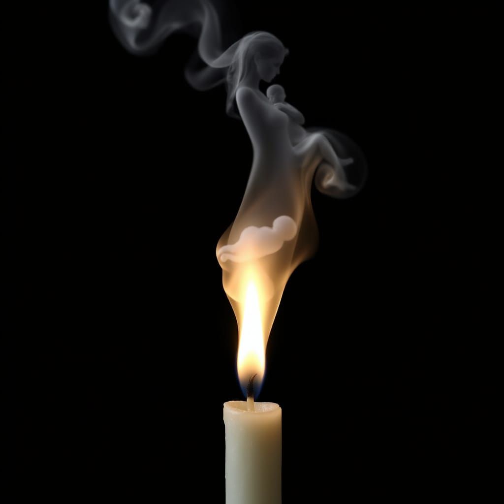 Candle Flame Transforms into Woman and Baby in Photorealisti...