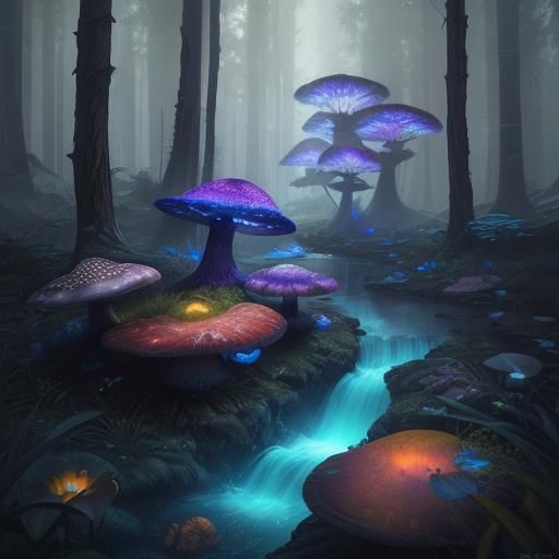 California Quail on Mystical Mushroom, Digital Painting