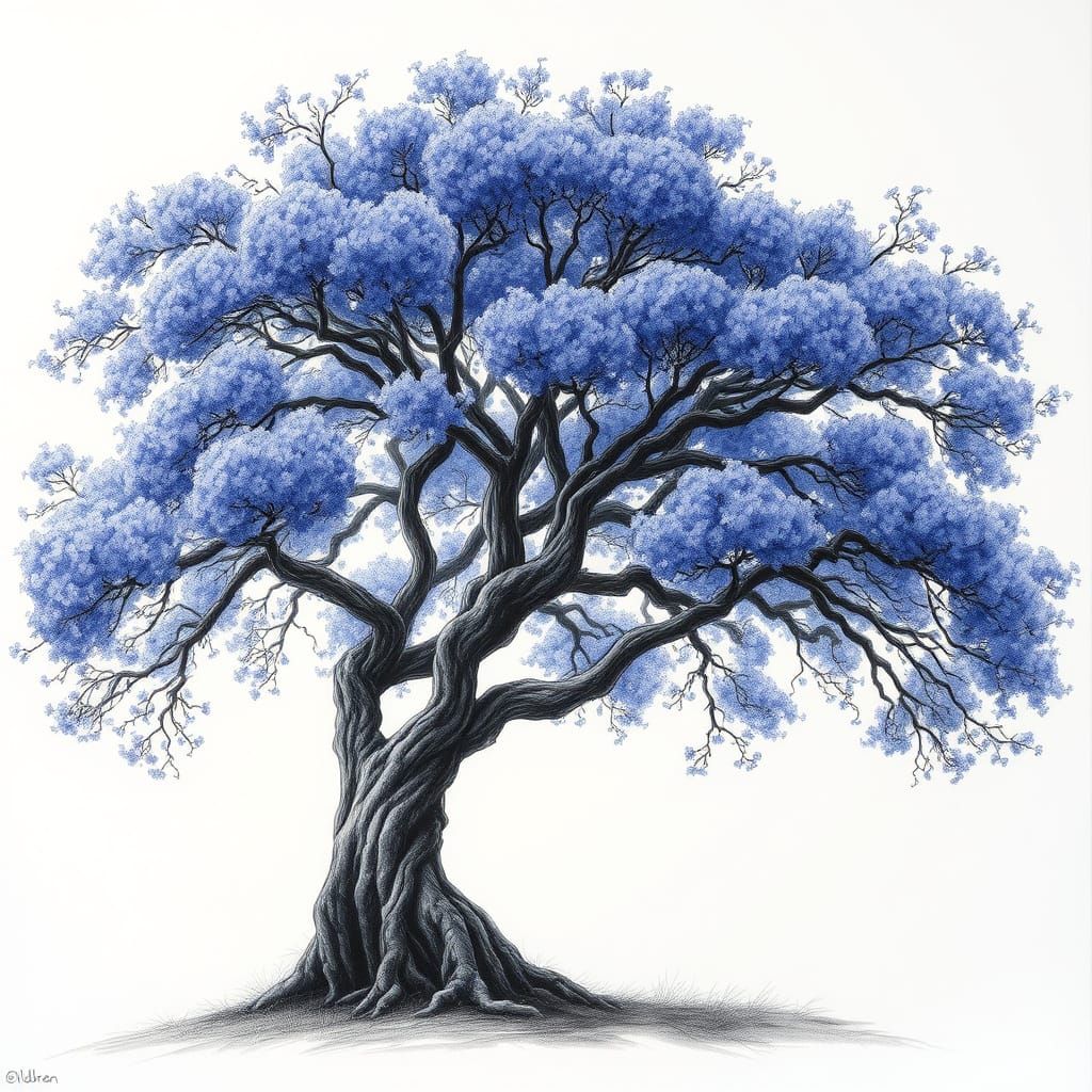 Ethereal Blue Jacaranda Tree in Charcoal