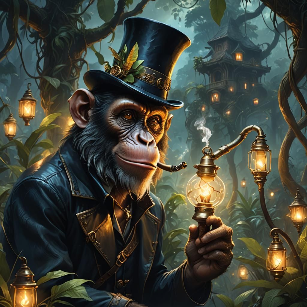 Monkey in Top Hat with Pipe: Fantasy Concept Art