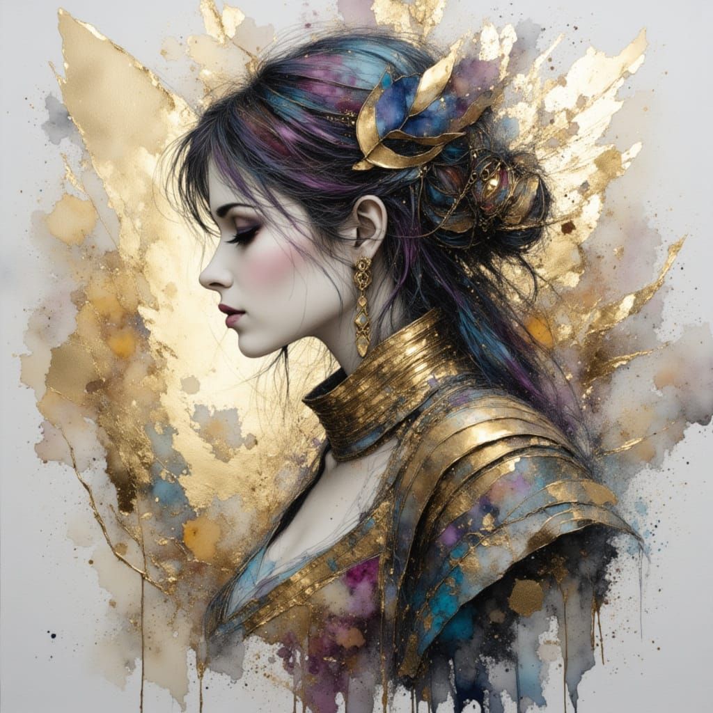 Abstract Ink Wash Portrait with Subtle Details