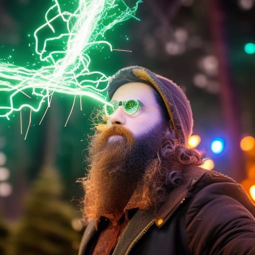Wizard Casting Spell with Multicolored Sparks in Air