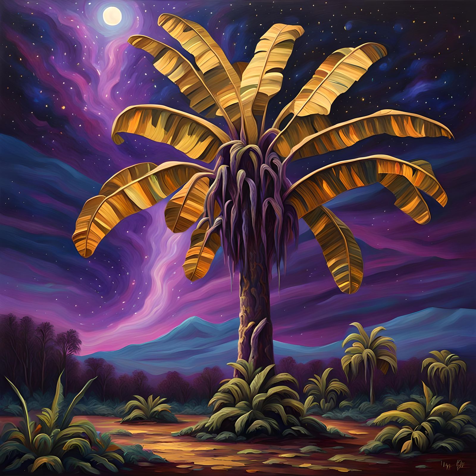 Glittering Banana Tree in Extraterrestrial HDR Landscape