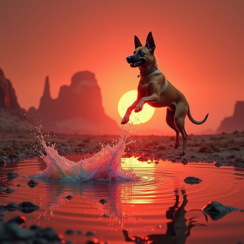 Martian Landscape with Dog, Sci-Fi Concept Art