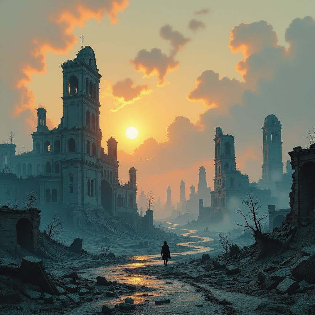 Surreal Post-Apocalyptic Landscape in Biomechanical Style