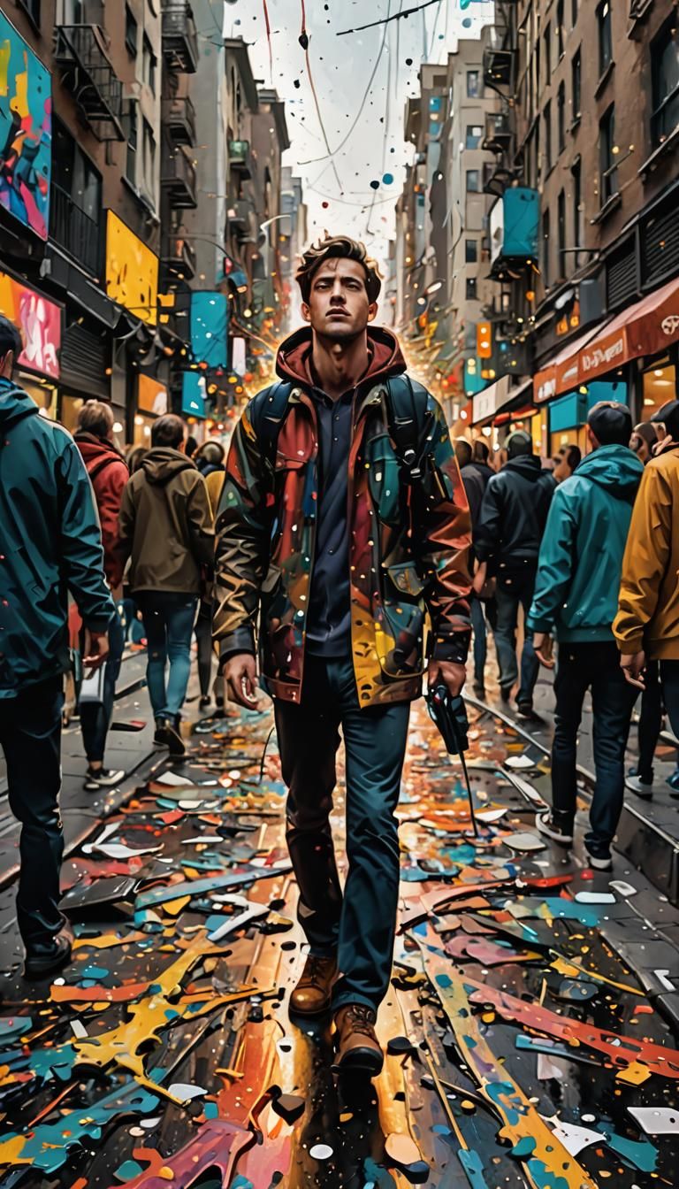 Abstract Expressionism: Person Looking Up in City