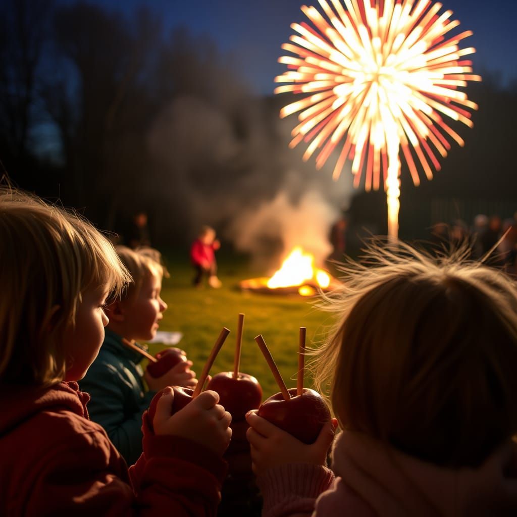 Children Enjoying Bonfire Night with Toffee Apples