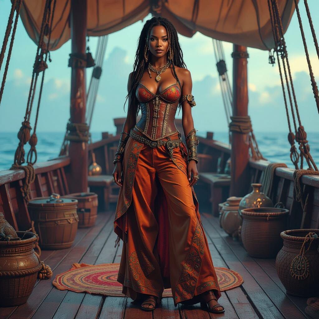 African Pirate Queen in Futuristic Neon Style