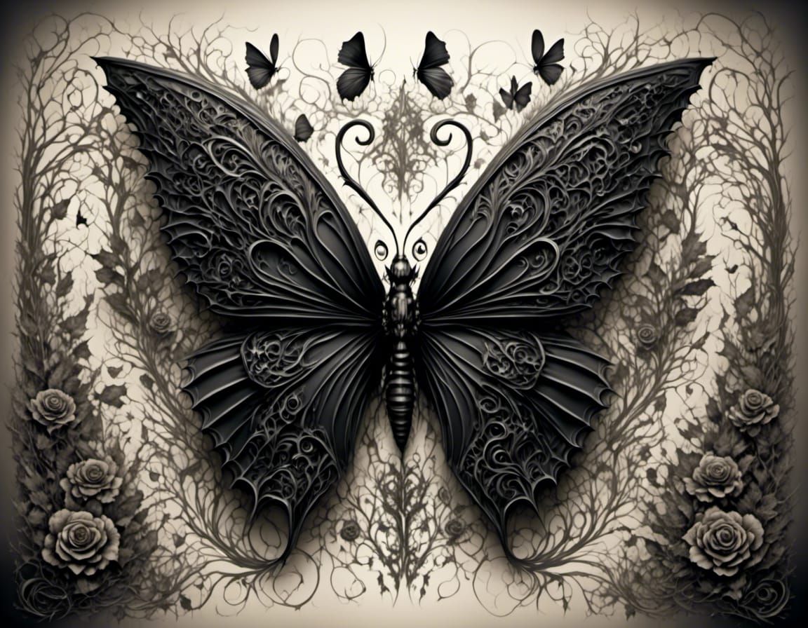 Gothic Skull Butterfly in Abstract Fractal Design