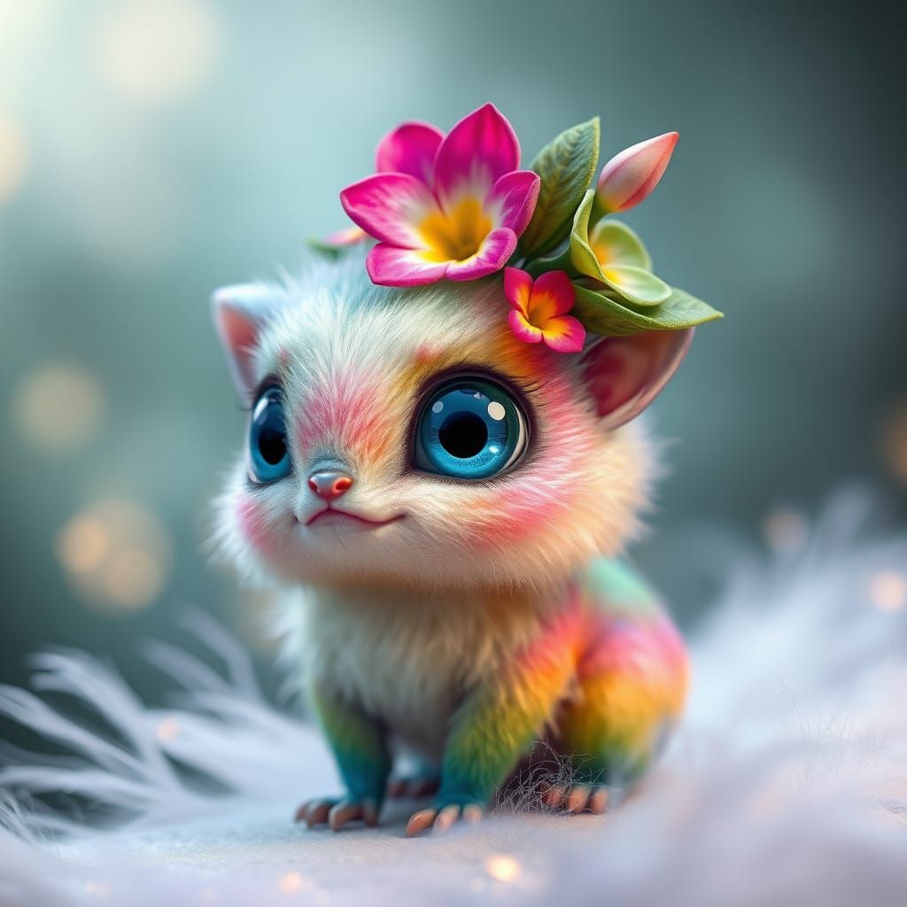 Whimsical Fantasy Creature in Rainbow Colors