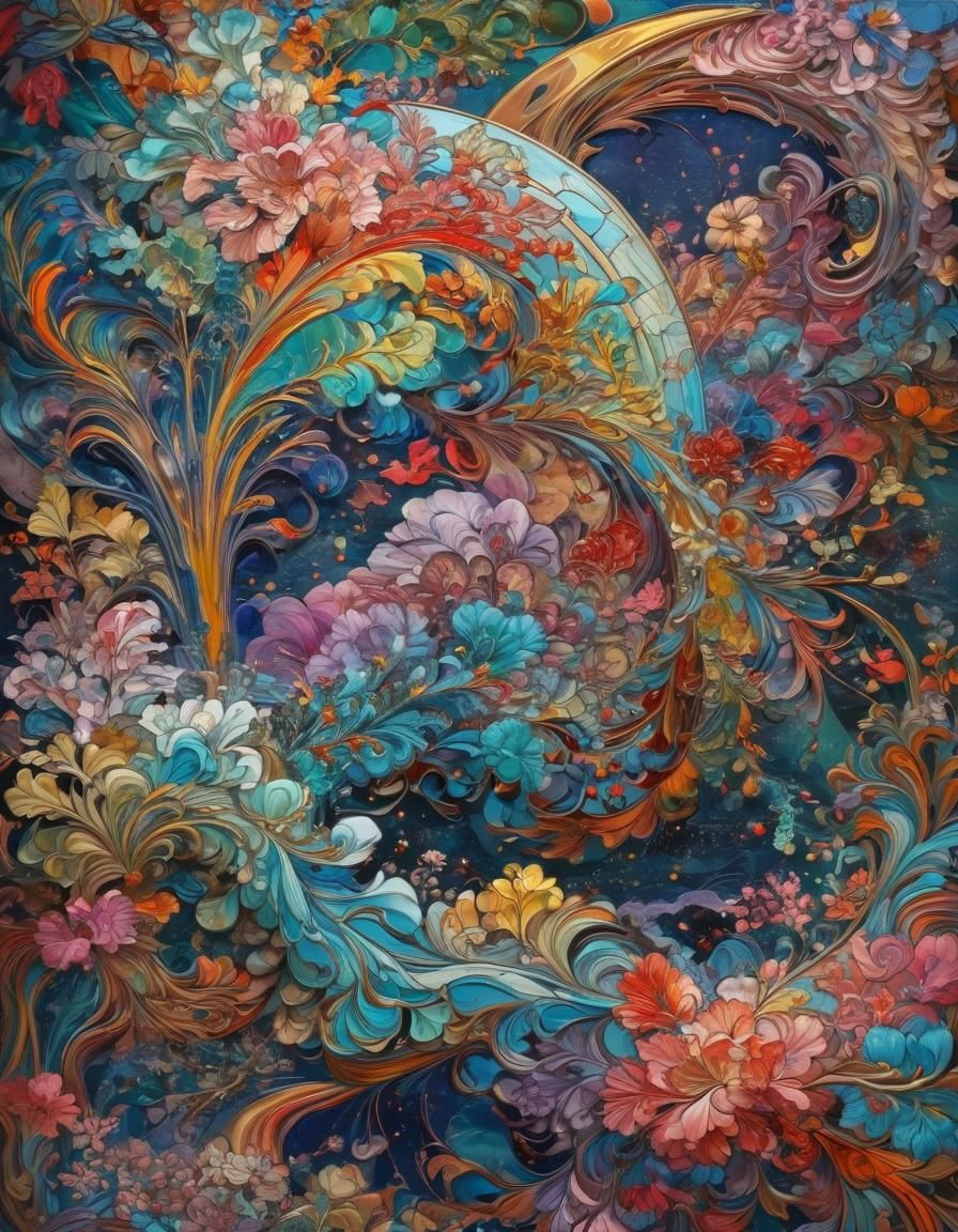 Rainbow Stained Glass Window in Maximalist Photoillustration