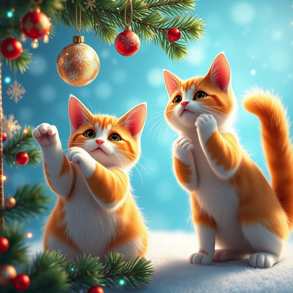 Festive Felines Amidst a Vibrant Christmas Wonderland