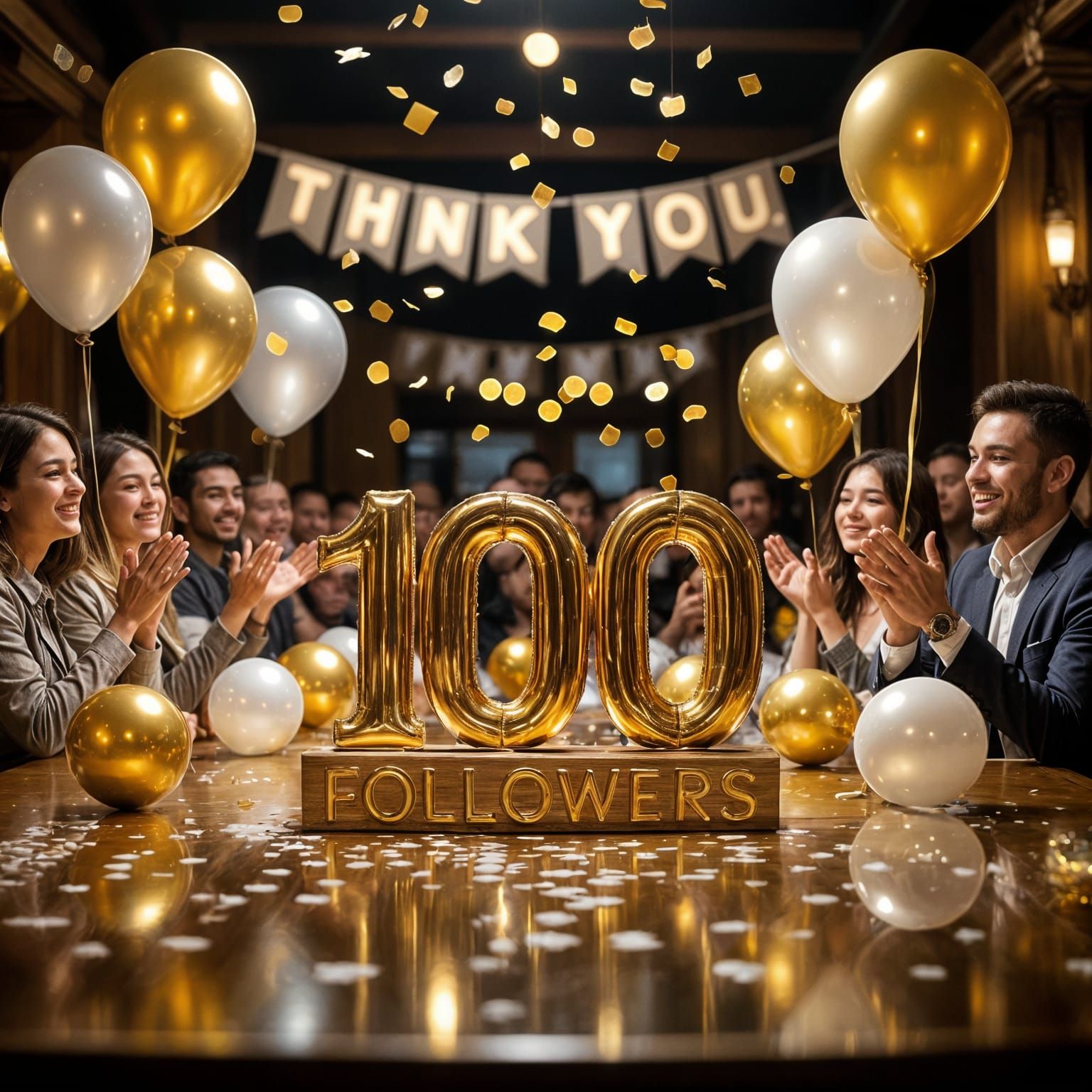 Hyper-Realistic Celebration Scene for 100 Followers