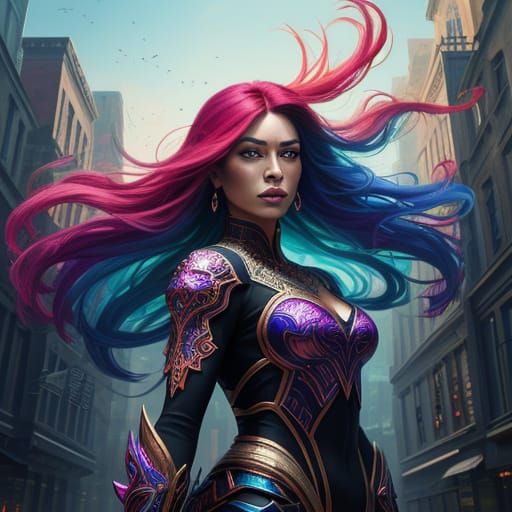 Hyperrealistic Concept Art of a Woman in a Vibrant City