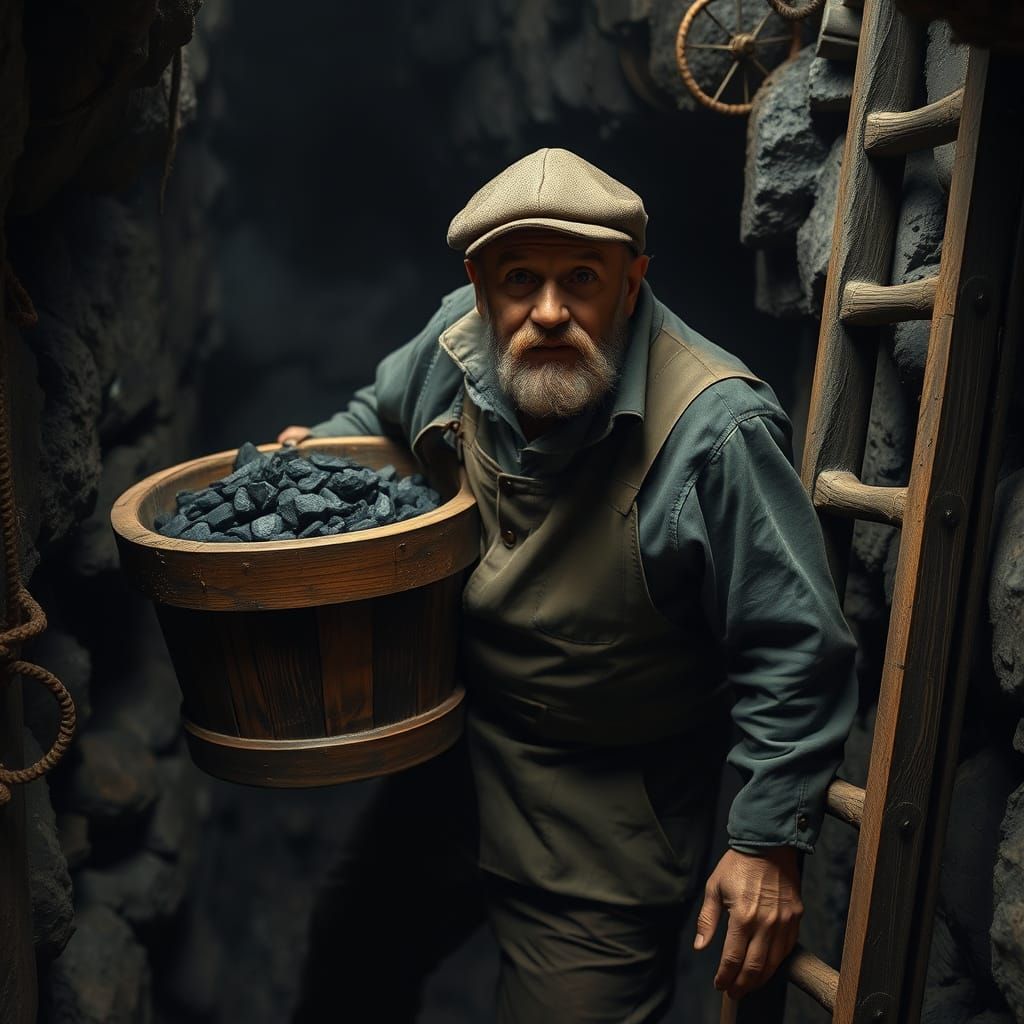 Soot-Stained Coal Miner in a 19th Century Northern British M...