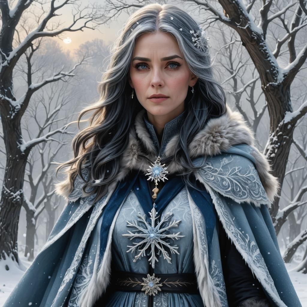 Sarah in Frostveil Landscape as Digital Art