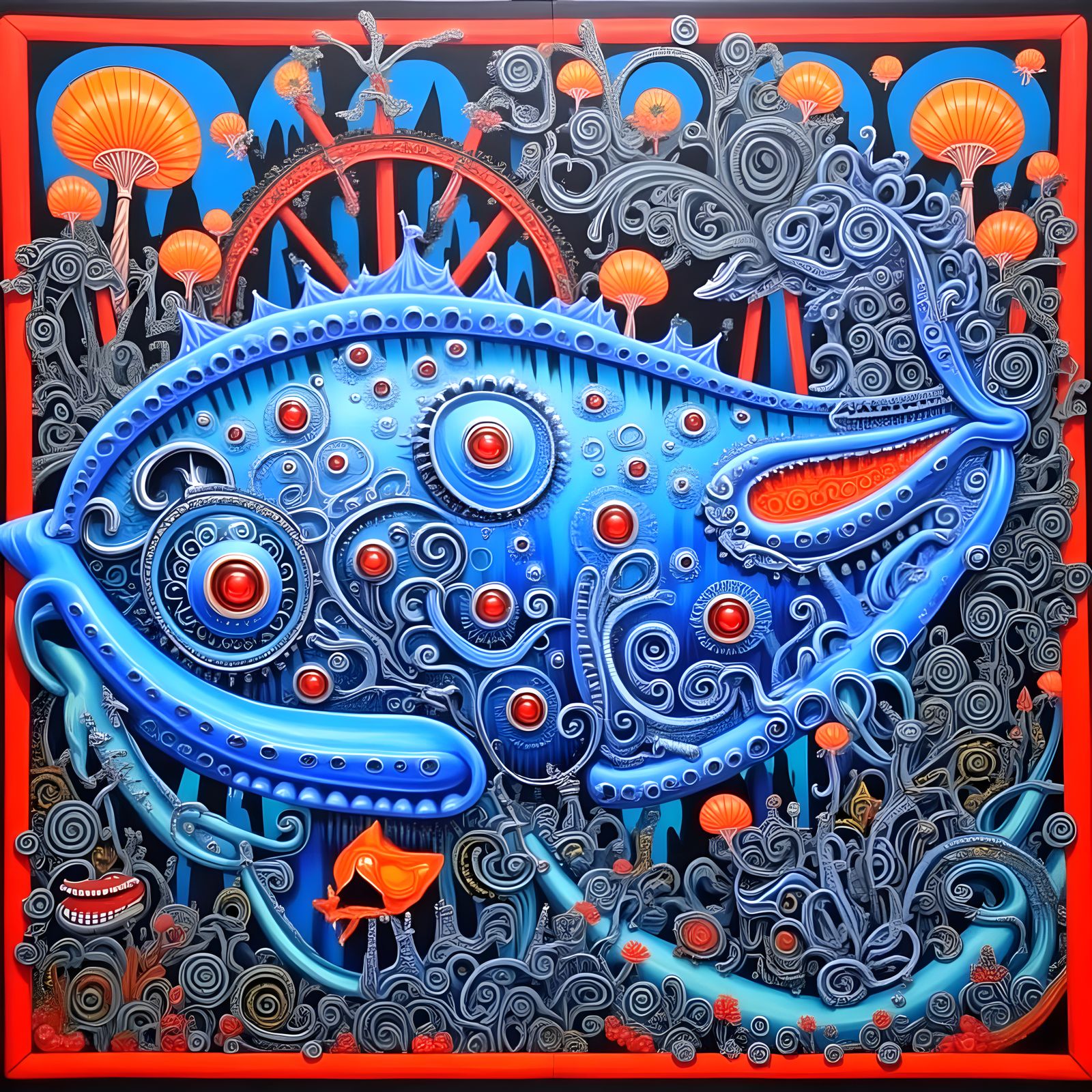 Mythical Deep Water Fish in Dark Aquatic Abyss