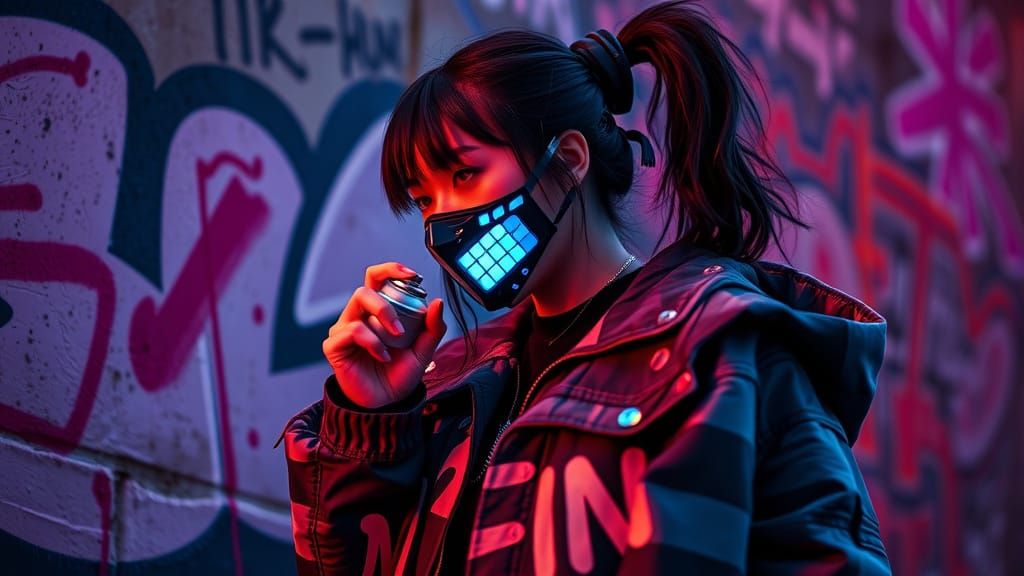 Dynamic Portrait of a Cyberpunk Street Artist