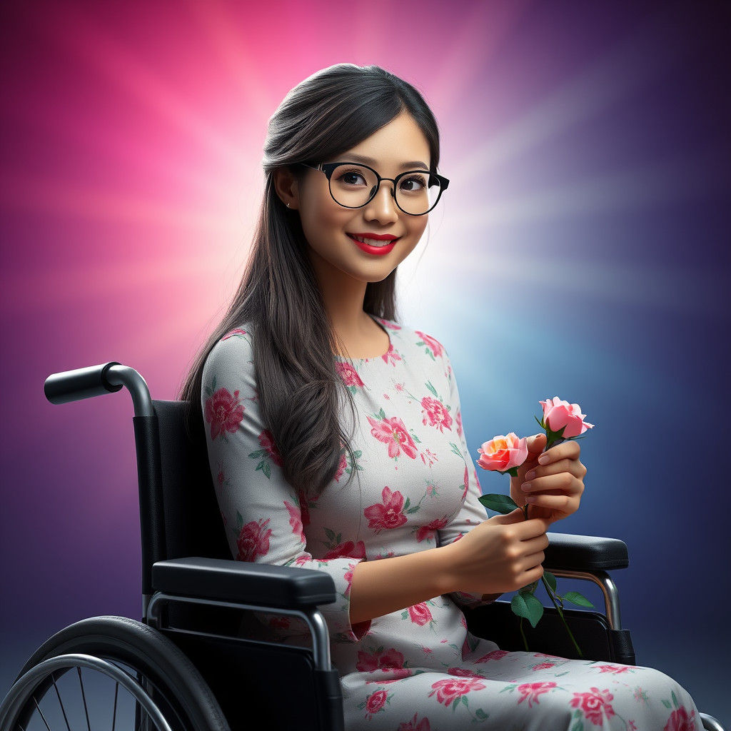Smiling Woman Crafts Roses: 3D Digital Art