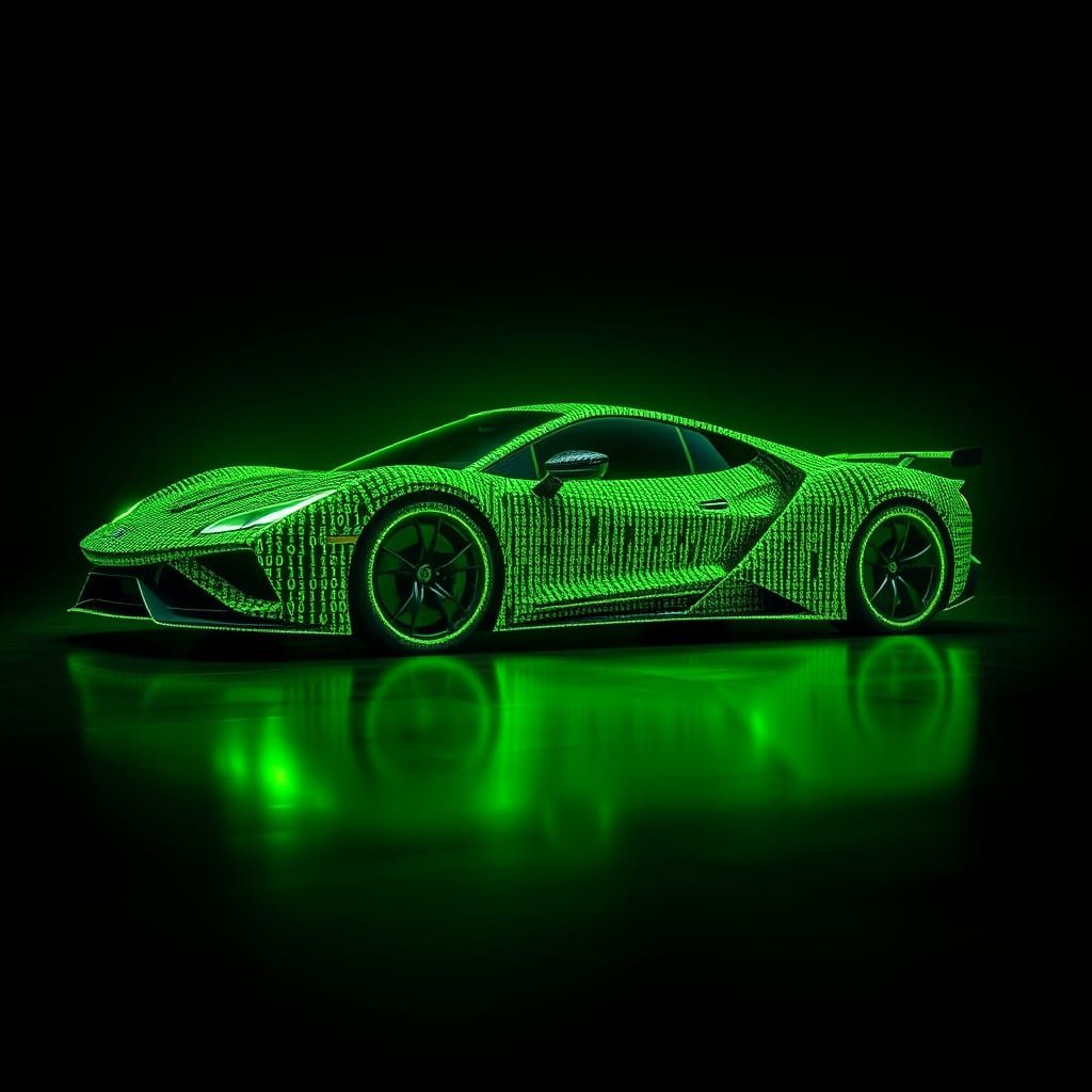 Sports Car Made of Fluorescent Code