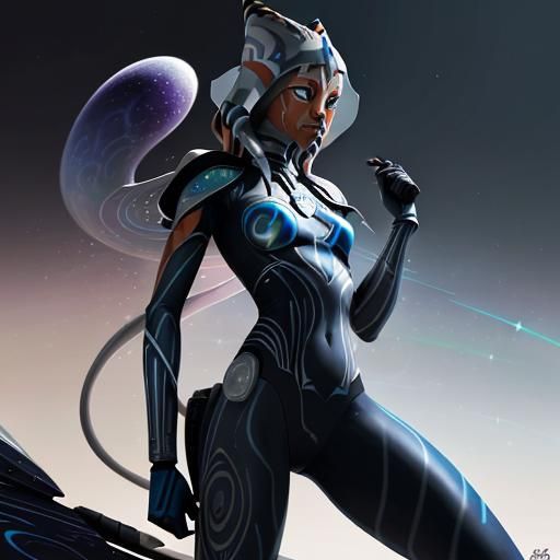 Ahsoka as Silver Surfer in Cosmic Art Style