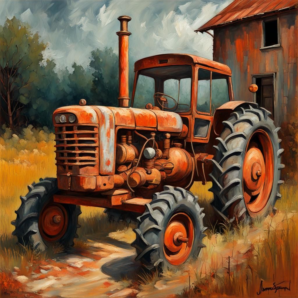 Grotesque Gothic Tractor as Impasto Painting