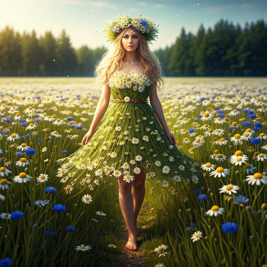 Summer Personified in Fantasy Meadow as Digital Art