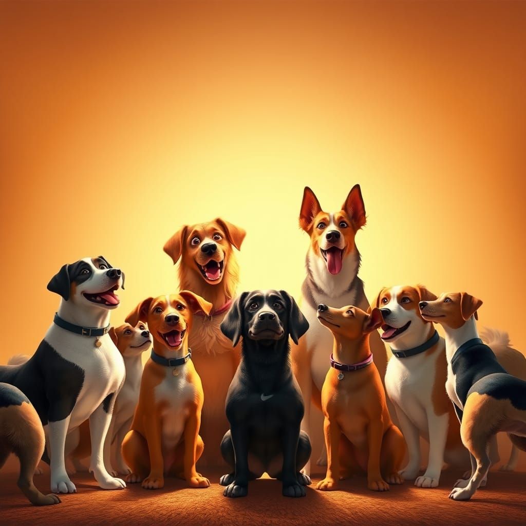 Dogs in Circle Discussing a Secret, Animated Style