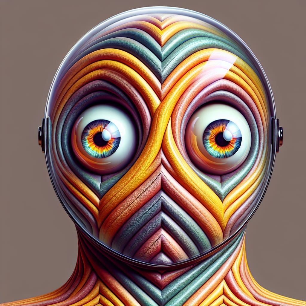 Surreal Herringbone Figure in Transparent Helmet
