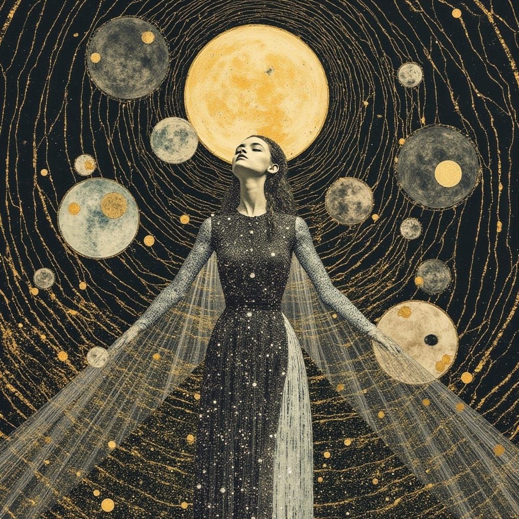 The Moon Falls: Mixed Media Collage Art