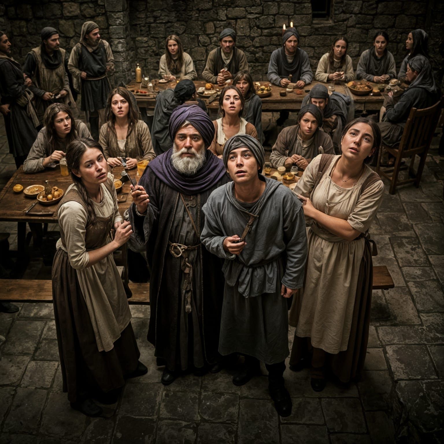 Medieval Gathering in Dark Fantasy Style