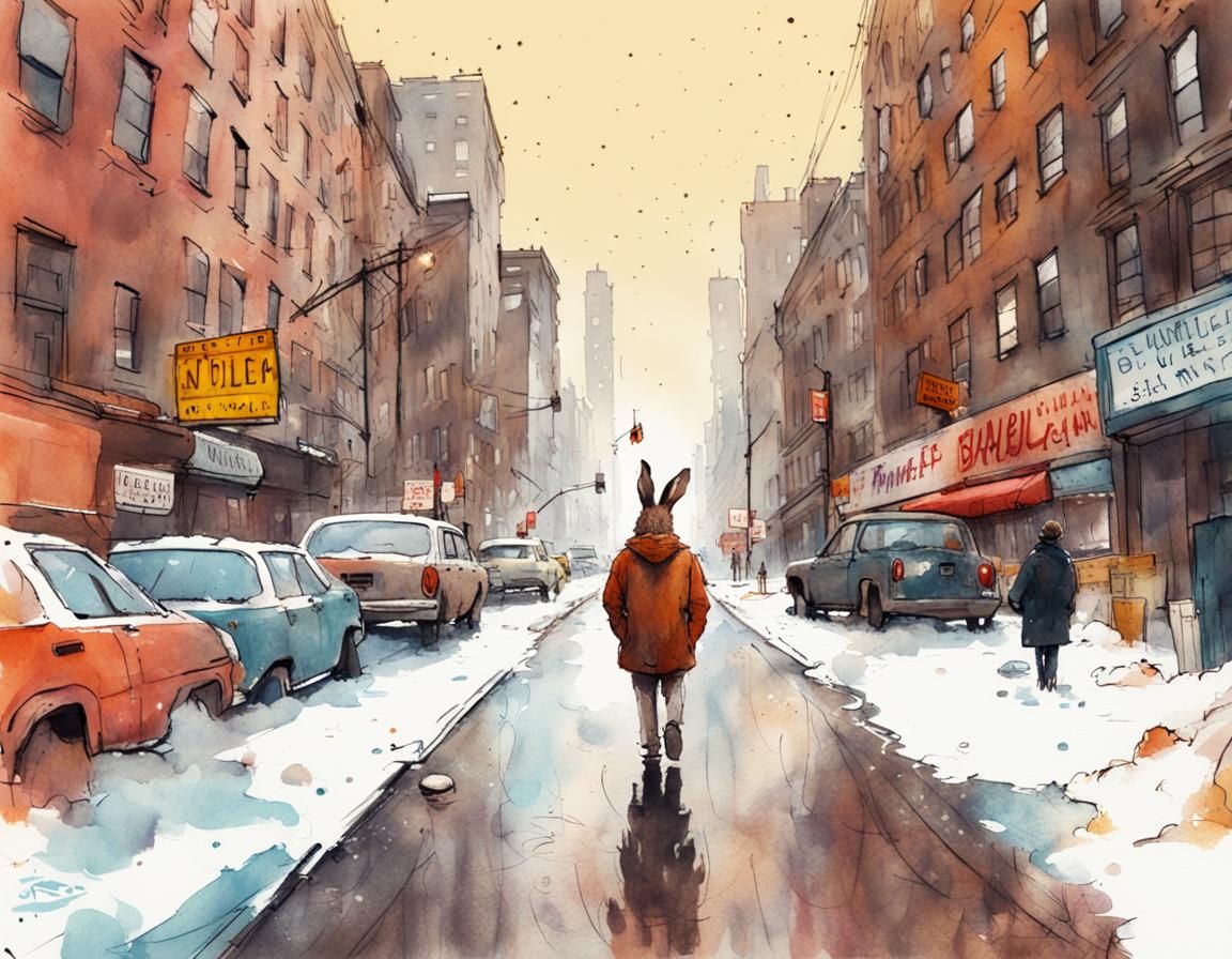 Sad Brown Rabbit Walks in New York: Album Cover Art