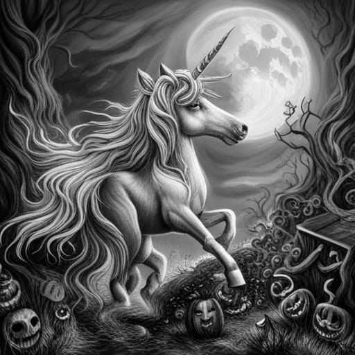 Halloween Unicorn Galloping Through Pagan Landscape
