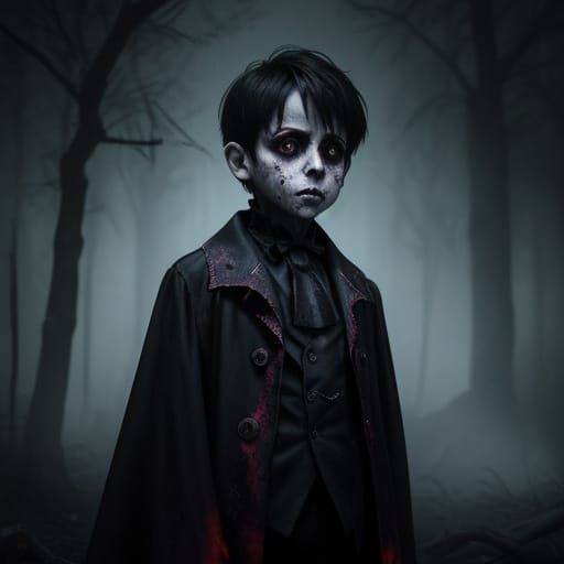 Eerie Child in Garish Halloween Costume