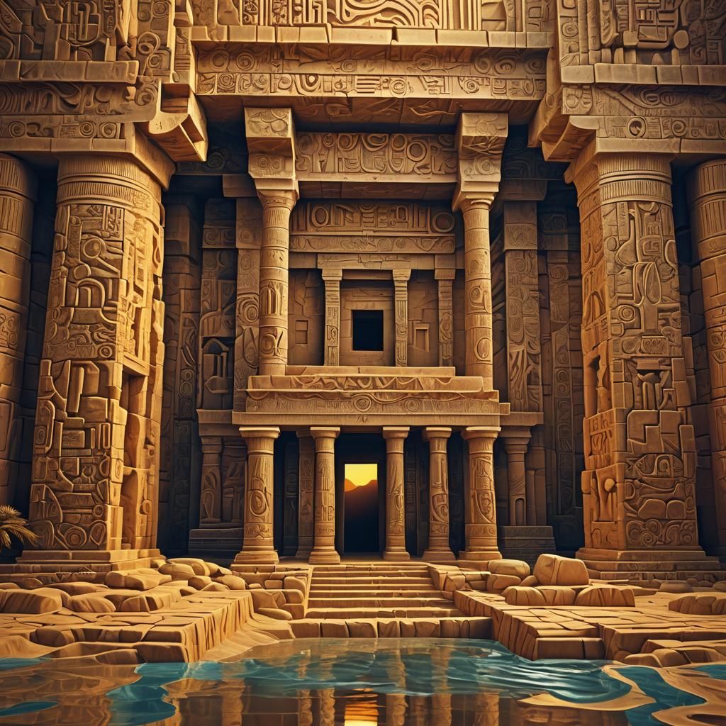 Surreal Abydos Temple at Sunset in 3D