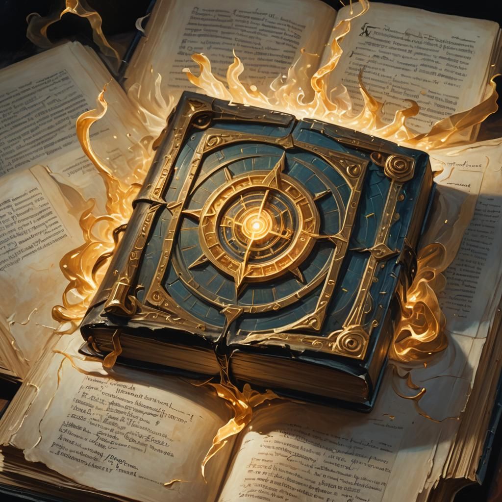 Mystical Artifact Hovering Above Ancient Tome