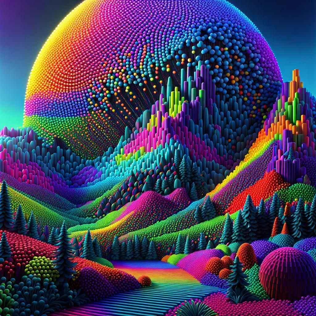 Psychedelic 3D Lite Brite Geometric Landscape