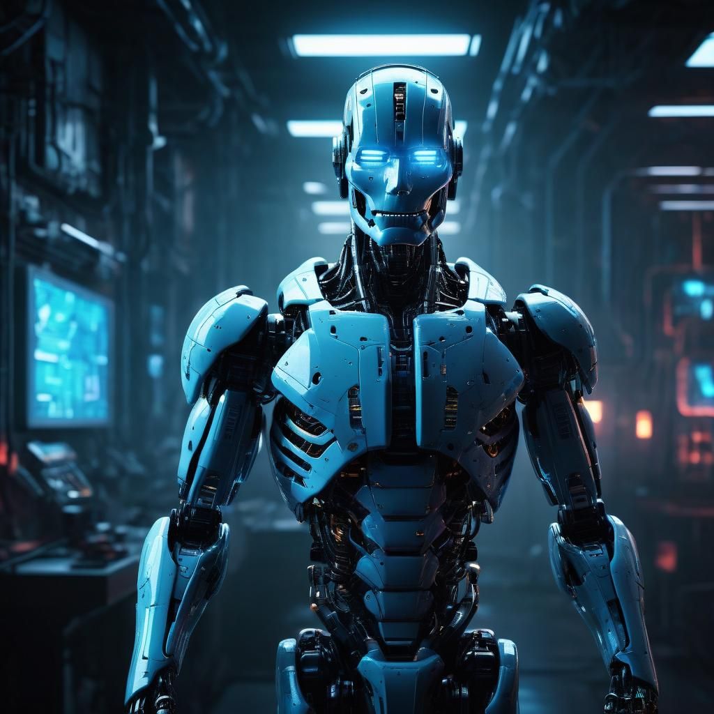 Futuristic Robot with Glowing Circuits in Sci-Fi Lab