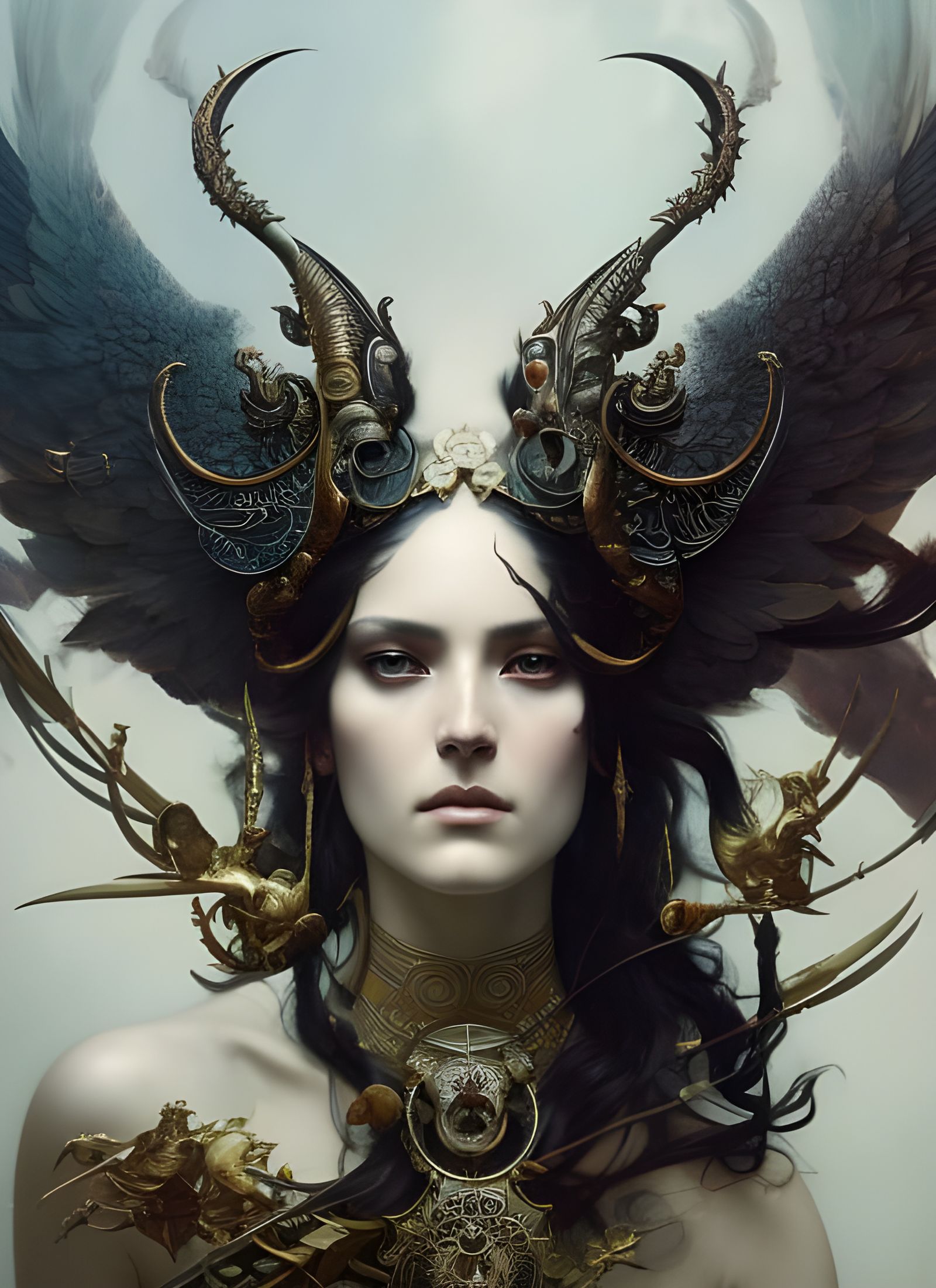 Majestic Death Goddess Portrait in Hyperrealistic Style