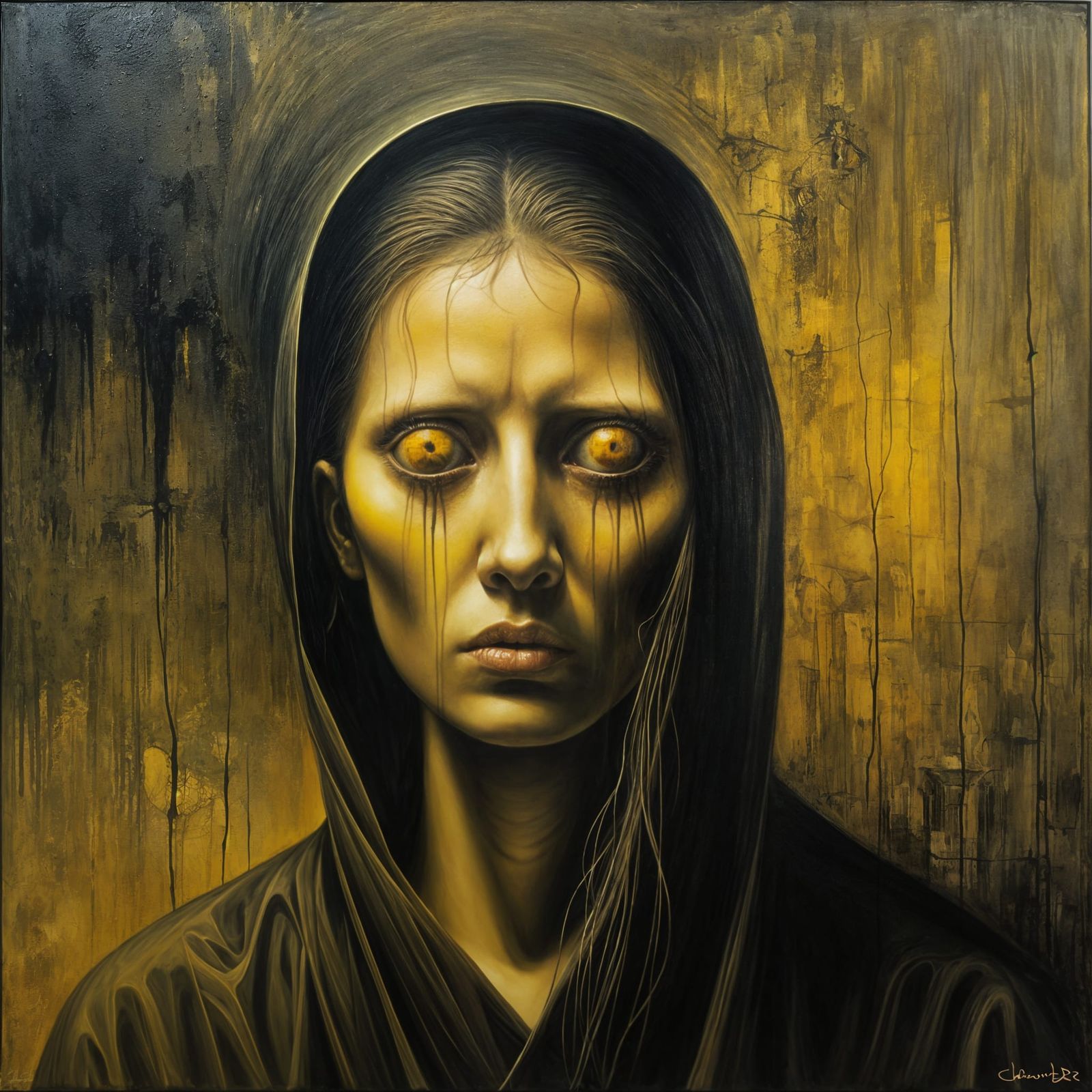 Ethereal Horror: Surreal Portrait in Beksiński Style