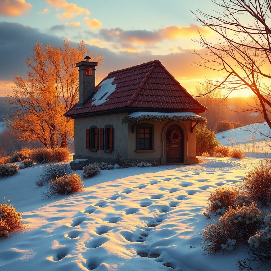 Cozy Cottage Basks in Warm Sunset Light